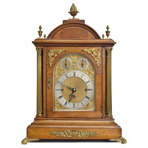 1324 - Good English oak triple fusee boardroom clock, the 7