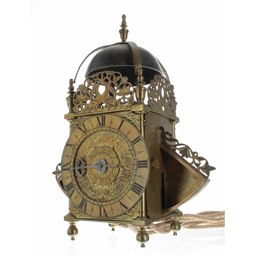 1304 - Interesting English antique brass hook and spike verge winged lantern clock, signed John Ebsworth at... 