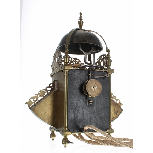 1304 - Interesting English antique brass hook and spike verge winged lantern clock, signed John Ebsworth at... 