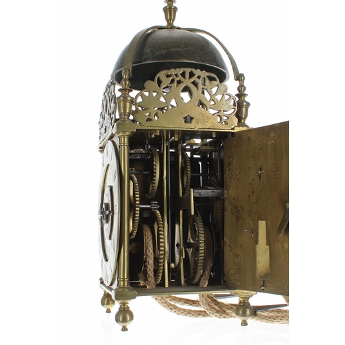 1304 - Interesting English antique brass hook and spike verge winged lantern clock, signed John Ebsworth at... 