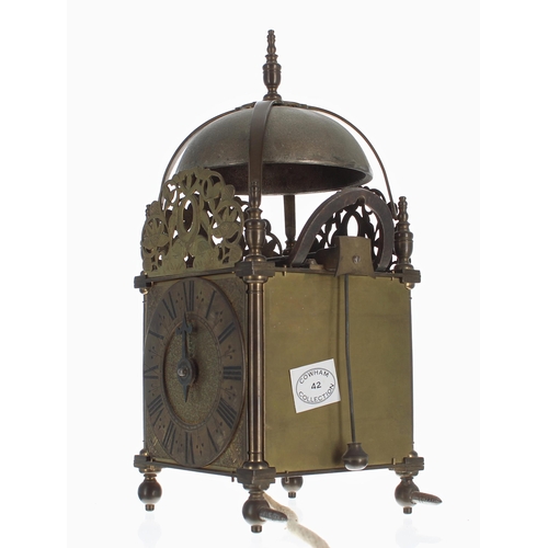 1305 - Interesting and unusual reproduction brass verge three-sided hook and spike lantern clock, the three... 