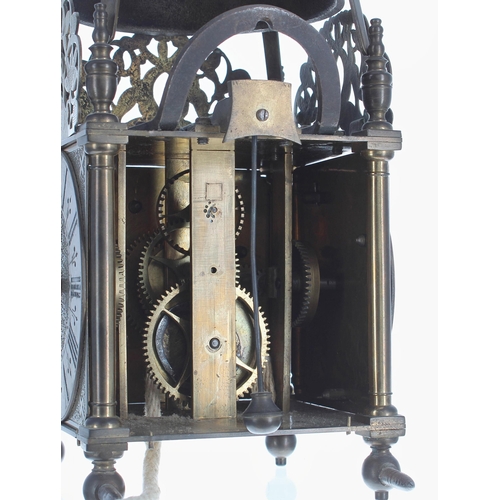 1305 - Interesting and unusual reproduction brass verge three-sided hook and spike lantern clock, the three... 