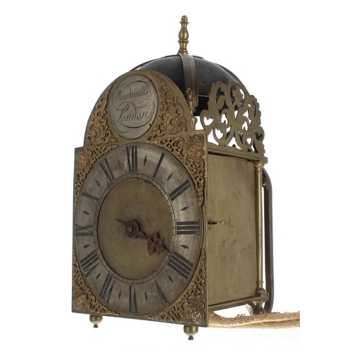 1306 - Good English brass verge hook and spike lantern clock, the 7