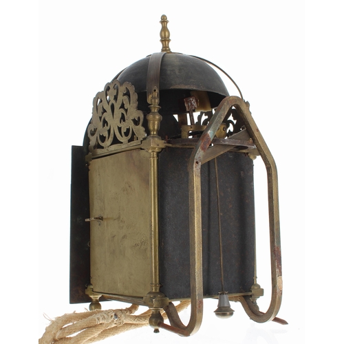 1306 - Good English brass verge hook and spike lantern clock, the 7