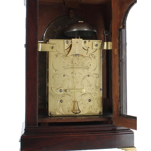 1318 - English mahogany double fusee verge bracket clock, the 7