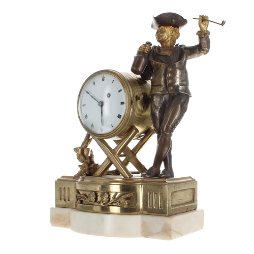 1321 - French ormolu, bronze and white marble novelty 'Drunken Sailor' mantel clock timepiece, the 3