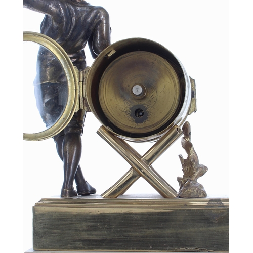 1321 - French ormolu, bronze and white marble novelty 'Drunken Sailor' mantel clock timepiece, the 3