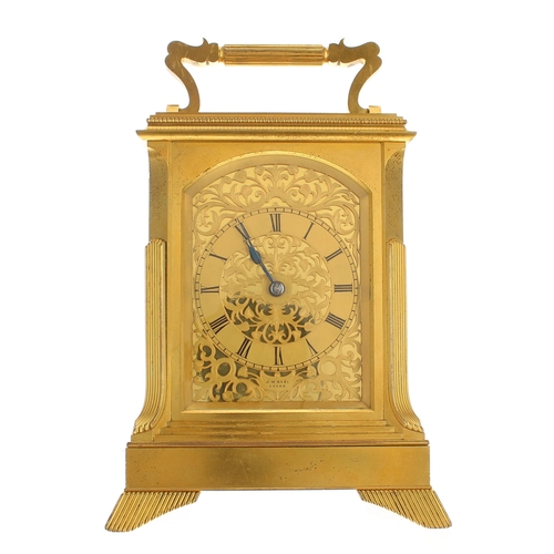 1326 - Fine English ormolu giant double fusee repeating carriage clock, the 3.25