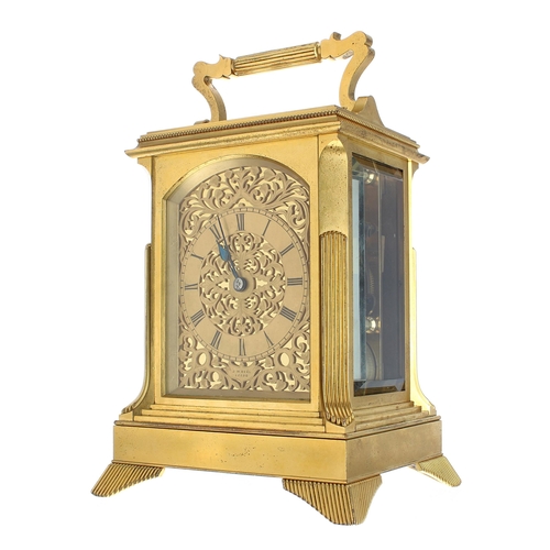 1326 - Fine English ormolu giant double fusee repeating carriage clock, the 3.25