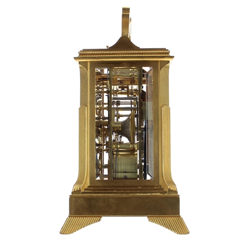 1326 - Fine English ormolu giant double fusee repeating carriage clock, the 3.25