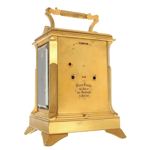 1326 - Fine English ormolu giant double fusee repeating carriage clock, the 3.25