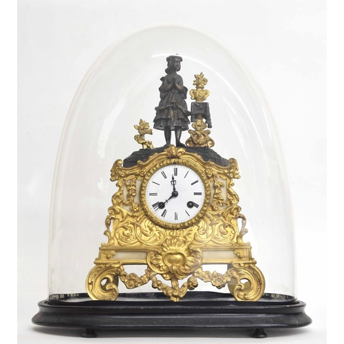 1510 - French ormolu, bronze and white marble figural two train mantel clock, the movement with silk suspen... 