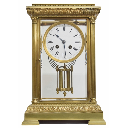 1513 - Good French ormolu four glass two train mantel clock, the movement striking on a gong, the 4