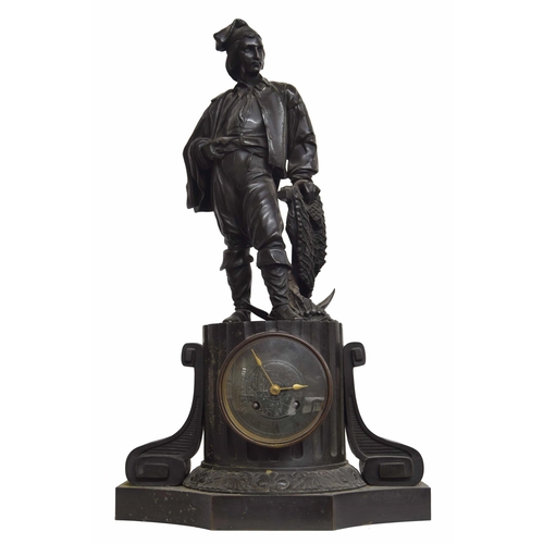 1517 - French bronze figural two train mantel clock striking on a bell, the 3.5