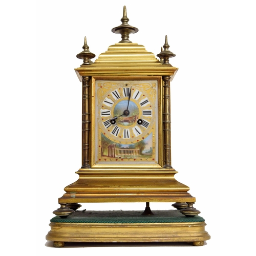 2312 - Attractive French gilded brass and porcelain panelled two train mantel clock in need of some restora... 