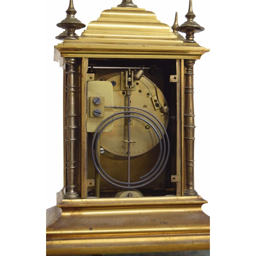 2312 - Attractive French gilded brass and porcelain panelled two train mantel clock in need of some restora... 