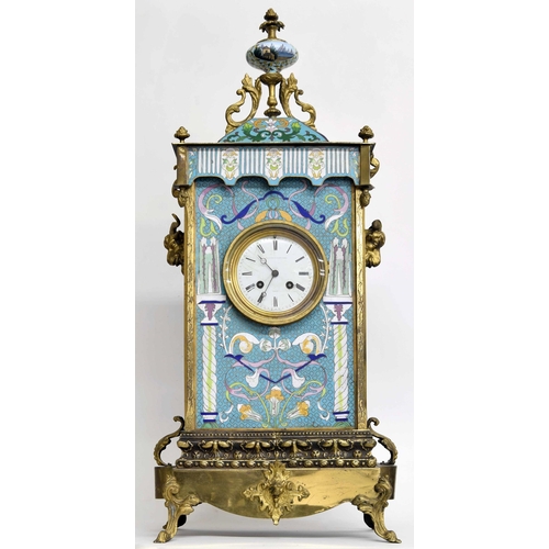 2321 - Large French champlevé and gilt metal mounted two train mantel clock, the Vincenti movement with out... 