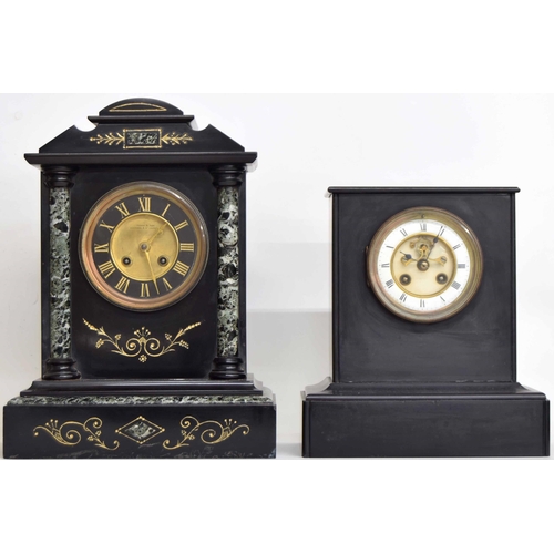 2324 - French black slate and green marble two train mantel clock, the 4.25