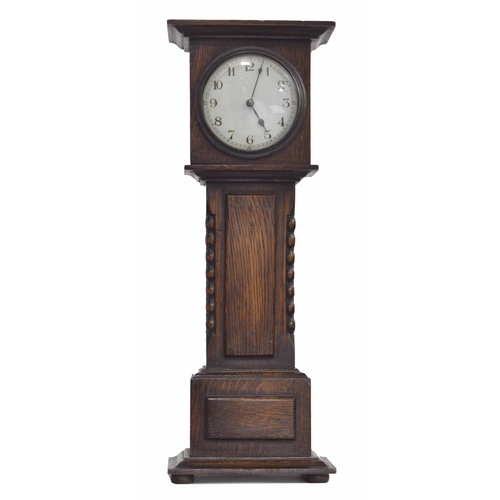 2327 - English oak miniature longcase clock, the timepiece movement with platform escapement and fixed key ... 