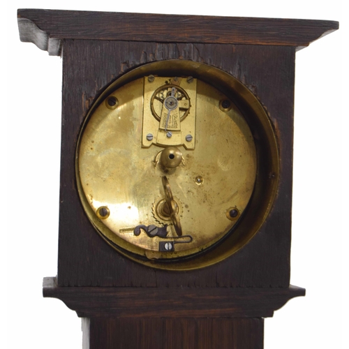 2327 - English oak miniature longcase clock, the timepiece movement with platform escapement and fixed key ... 