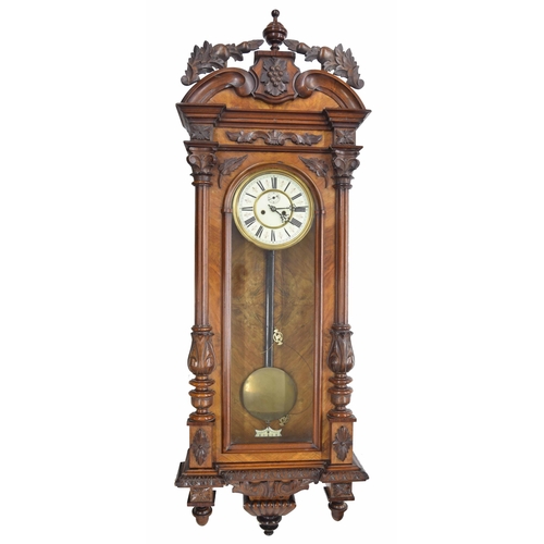 1703 - Good walnut double weight Vienna regulator wall clock, the 7