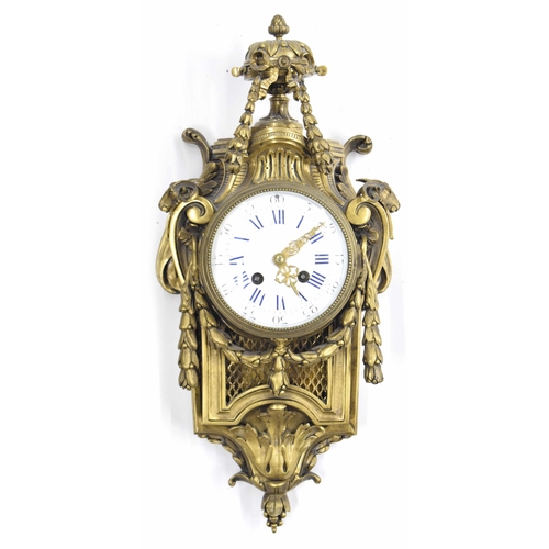 1706 - Good small French ormolu two train cartel wall clock, the movement bearing the maker's trademark log... 