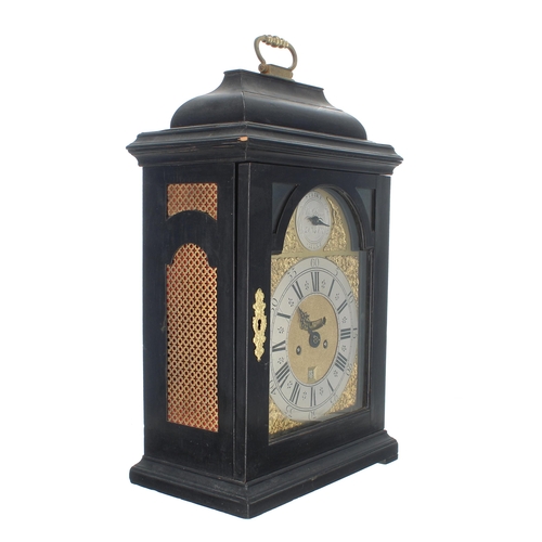 1316 - English ebonised double fusee bracket clock with bracket, in need of restoration, the 8