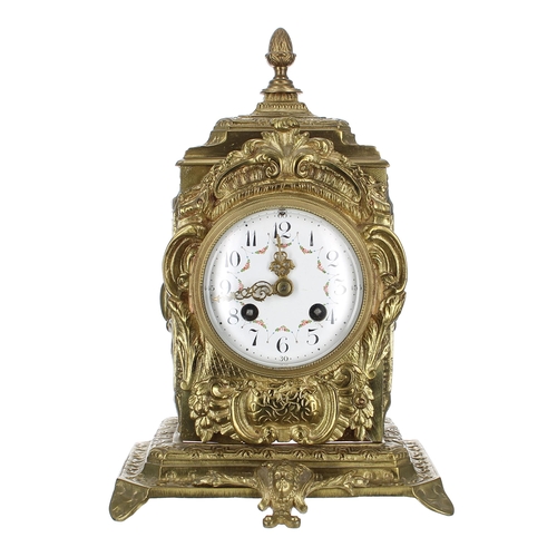 1505 - French brass two train mantel clock, the F. Marti movement with outside countwheel striking on a bel... 