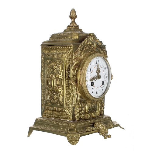 1505 - French brass two train mantel clock, the F. Marti movement with outside countwheel striking on a bel... 