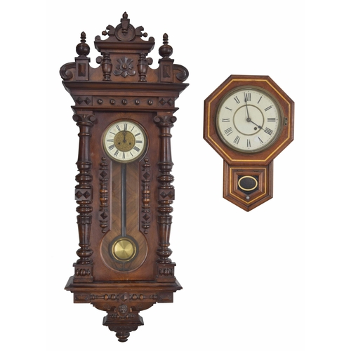 2610 - Large walnut double weight Vienna regulator wall clock, the 7