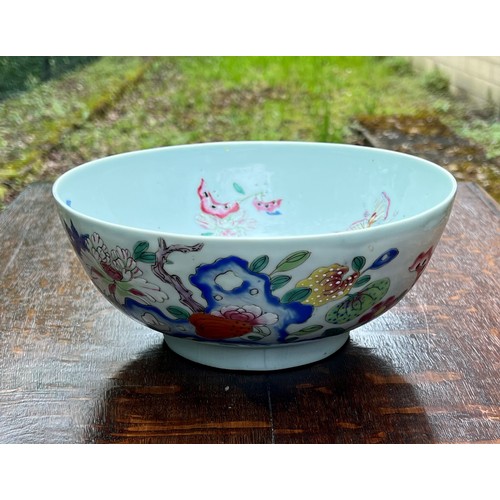 240 - Chinese enamelled circular pedestal porcelain bowl, decorated with flowers and butterflies, Qianlong... 