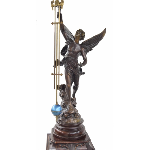 1309 - Good French bronzed mystery clock, the movement housed in a powder blue globe casing over a pendulum... 