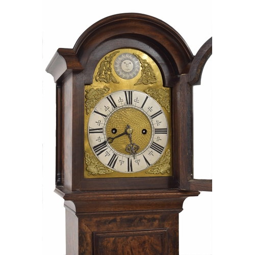 1809 - Good burr walnut grandmother clock with double fusee movement, the 7