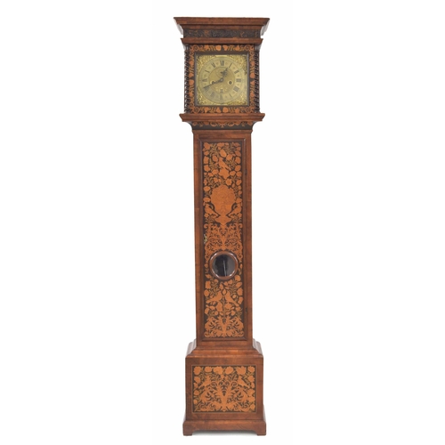 1810 - Fine and rare English walnut marquetry eight day longcase clock with five pillar movement, the 9.75