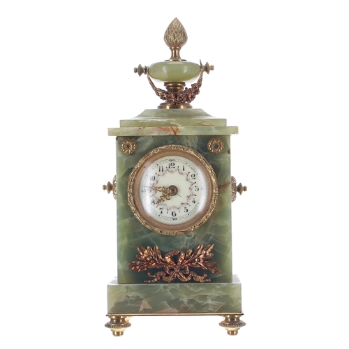 2326 - Small green onyx mantel clock timepiece with platform escapement, the 2