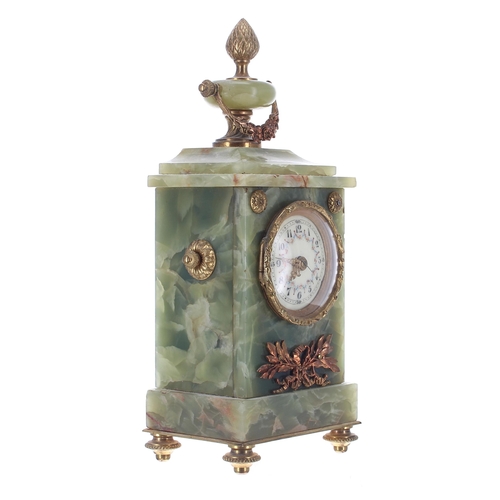 2326 - Small green onyx mantel clock timepiece with platform escapement, the 2