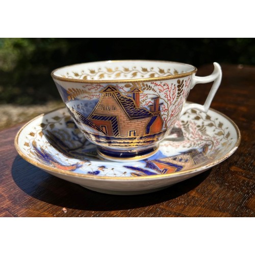 147 - Six 19th century English porcelain cups and saucers, to include Derby, Coalport, Spode and Newhall; ... 