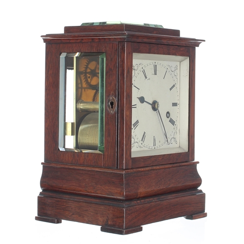 1328 - Good small English rosewood single fusee library clock, the 4