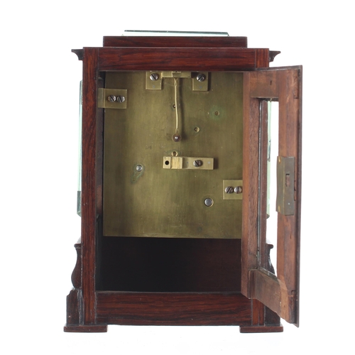 1328 - Good small English rosewood single fusee library clock, the 4