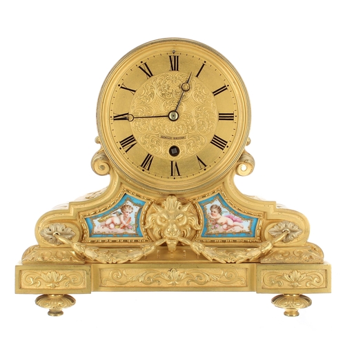 1330 - Fine and rare French ormolu and porcelain mounted year going mantel clock timepiece, the 5