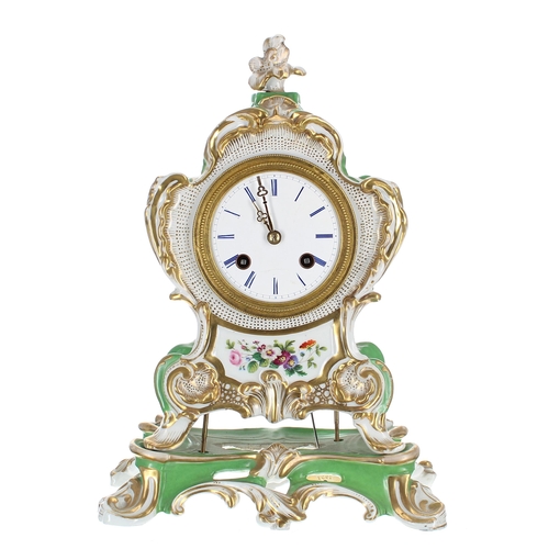 1332 - French pottery two train mantel clock, the movement back plate signed Jacot Petit á Paris, with outs... 