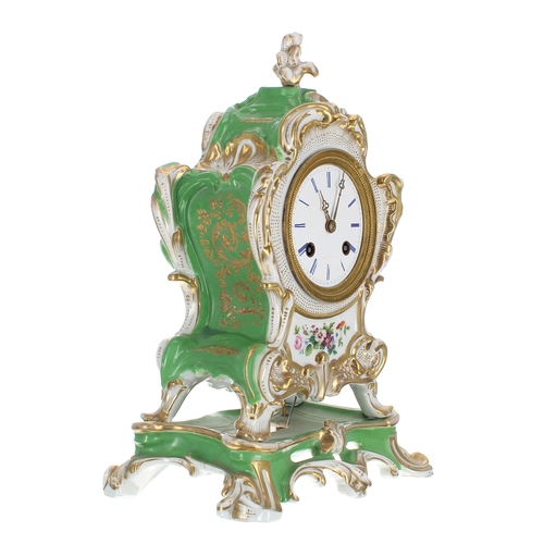 1332 - French pottery two train mantel clock, the movement back plate signed Jacot Petit á Paris, with outs... 