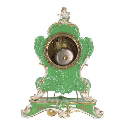 1332 - French pottery two train mantel clock, the movement back plate signed Jacot Petit á Paris, with outs... 