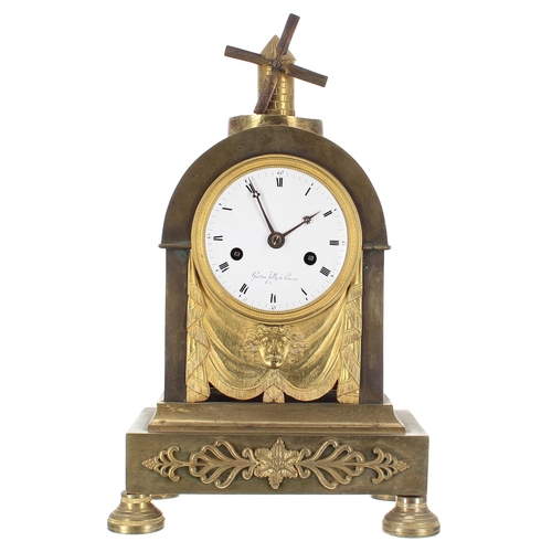 1521 - French brass and ormolu windmill two train mantel clock, the 3.5