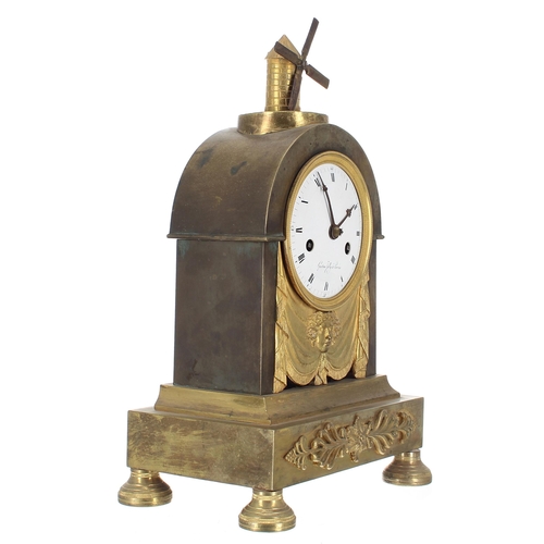 1521 - French brass and ormolu windmill two train mantel clock, the 3.5