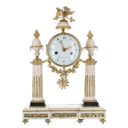 1522 - Good French white marble and ormolu mounted two train portico mantel clock, the 4