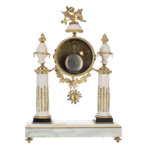 1522 - Good French white marble and ormolu mounted two train portico mantel clock, the 4