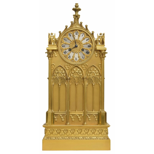 1527 - Good French cathedral two train mantel clock, the 4.25