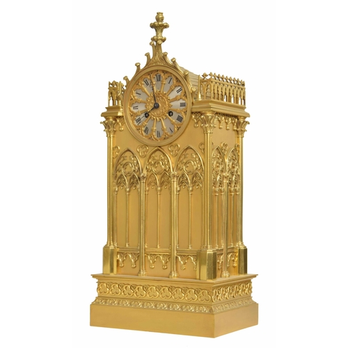 1527 - Good French cathedral two train mantel clock, the 4.25