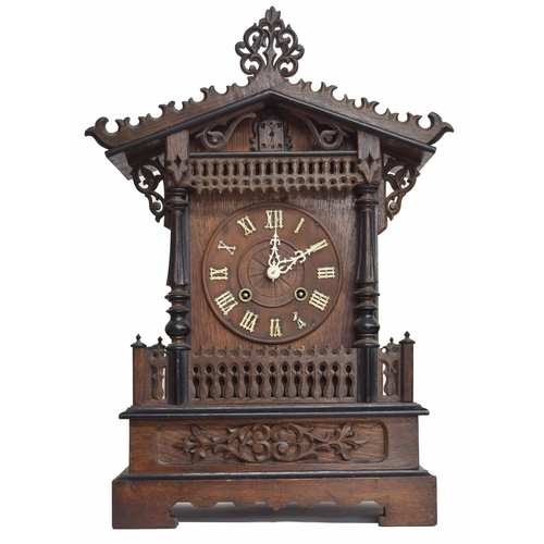 1528 - Black Forest two train fusee cuckoo mantel clock, the 6